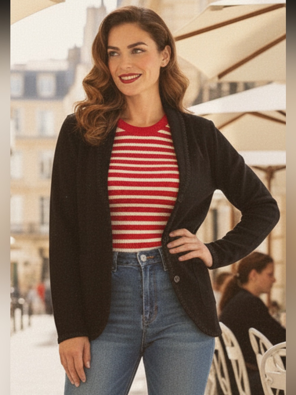 Belle Poque Black Vintage-Inspired Cardigan / Blazer Style Sweater, Small, EUC